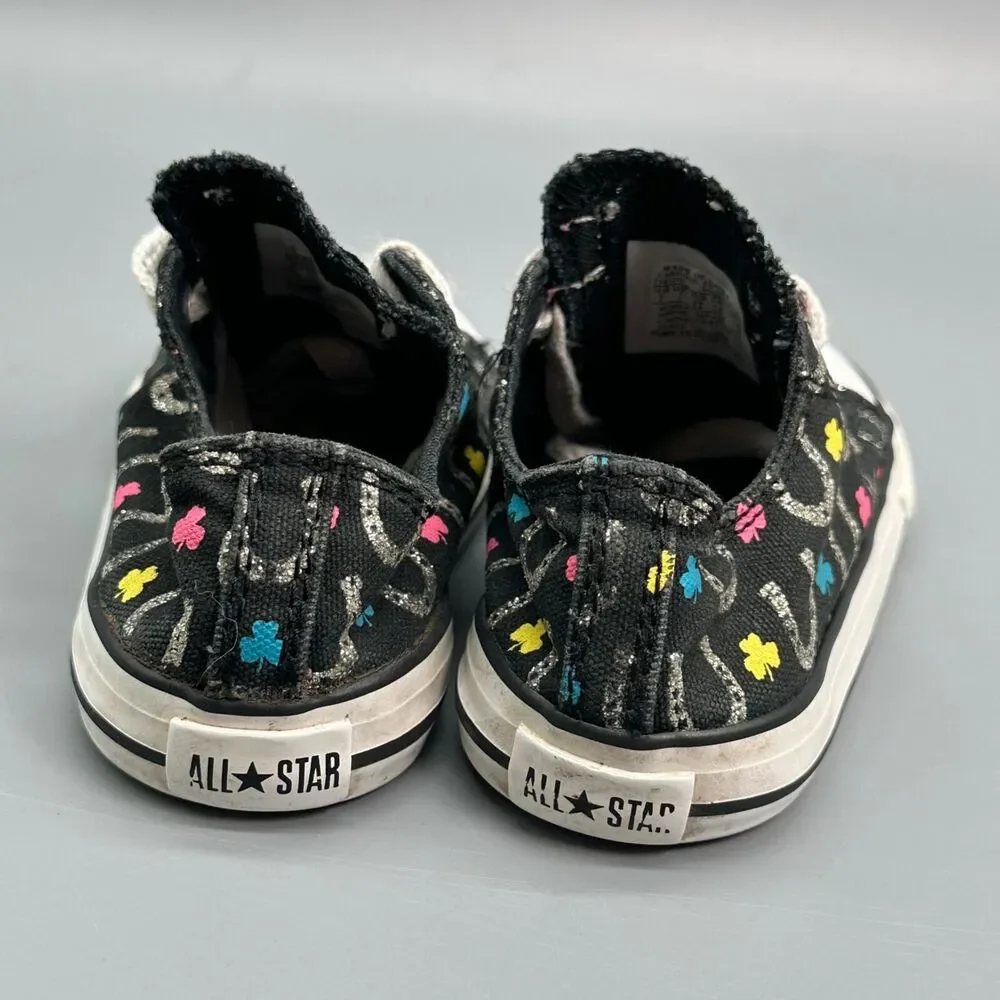 Converse All Star Lucky Clover Infant Kids Girls Size 7 Shoes Black Horseshoe